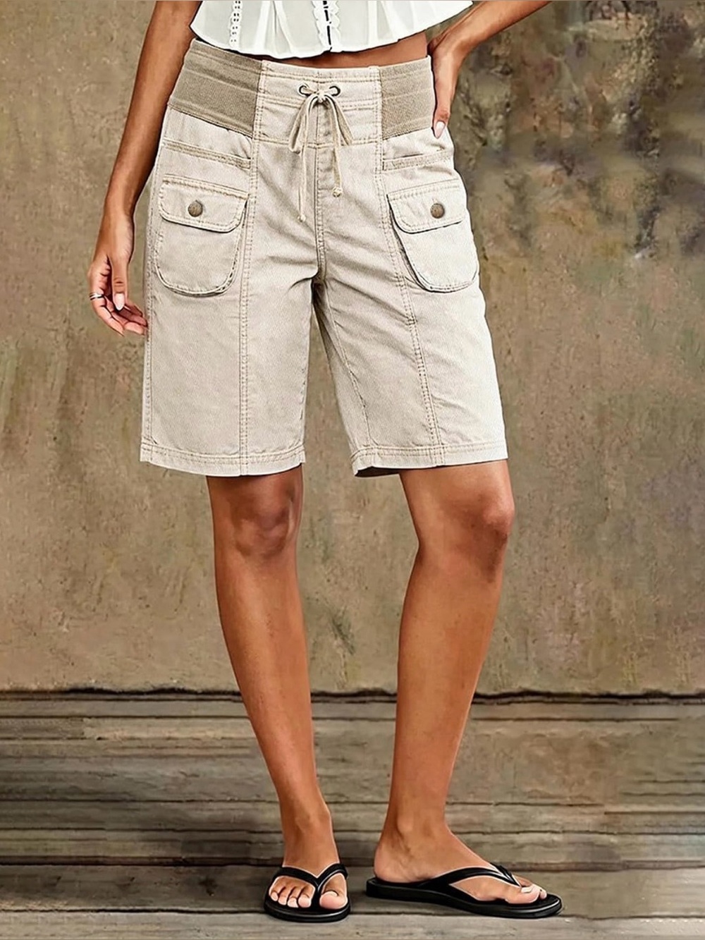 Flamingals Straight Leg High Rise Bermuda Casual Everyday Wear Shorts XL PS8-34